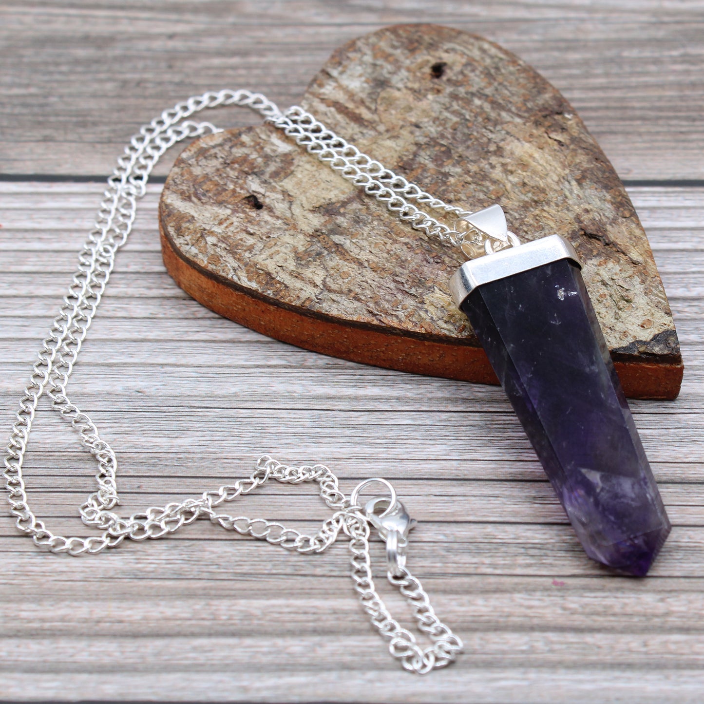 Crystal Flat Pencil Pendant - Amethyst