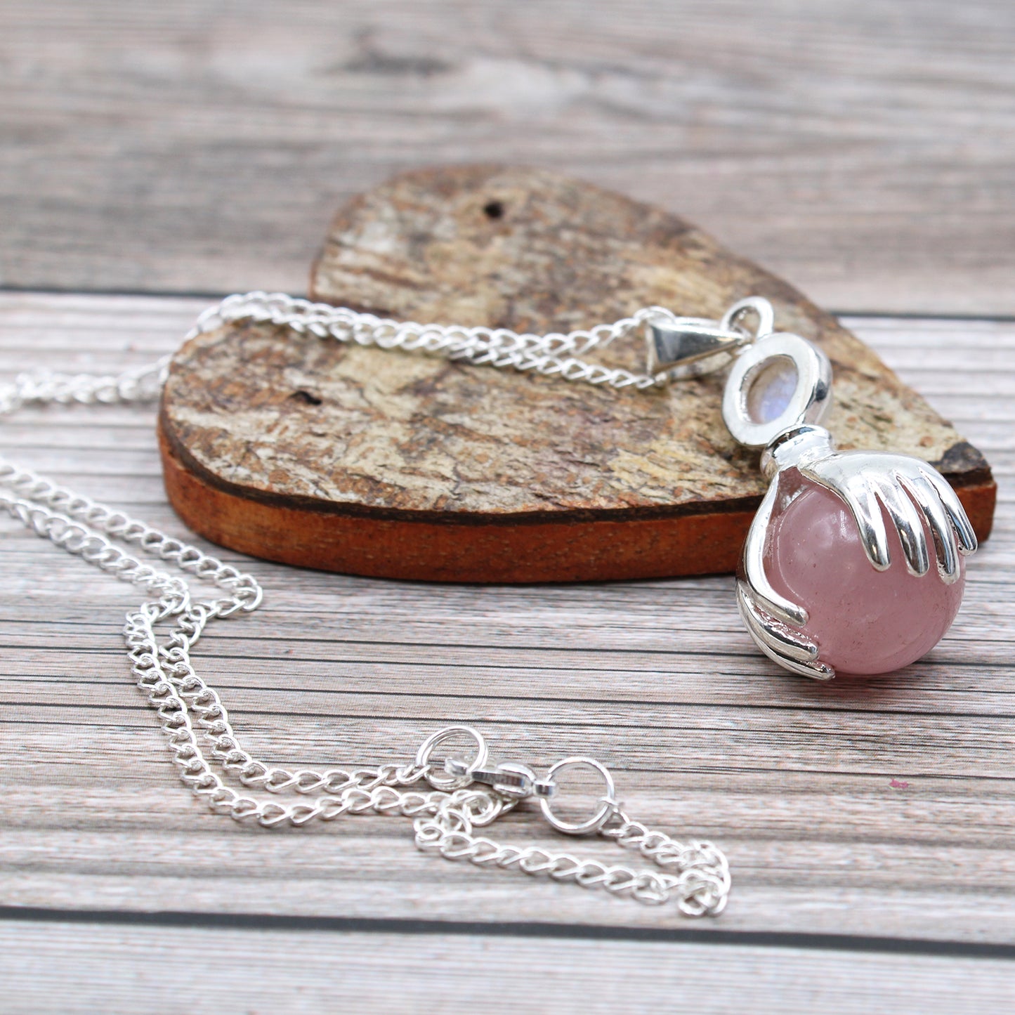 Crystal Healing Hands Pendant - Rose Quartz