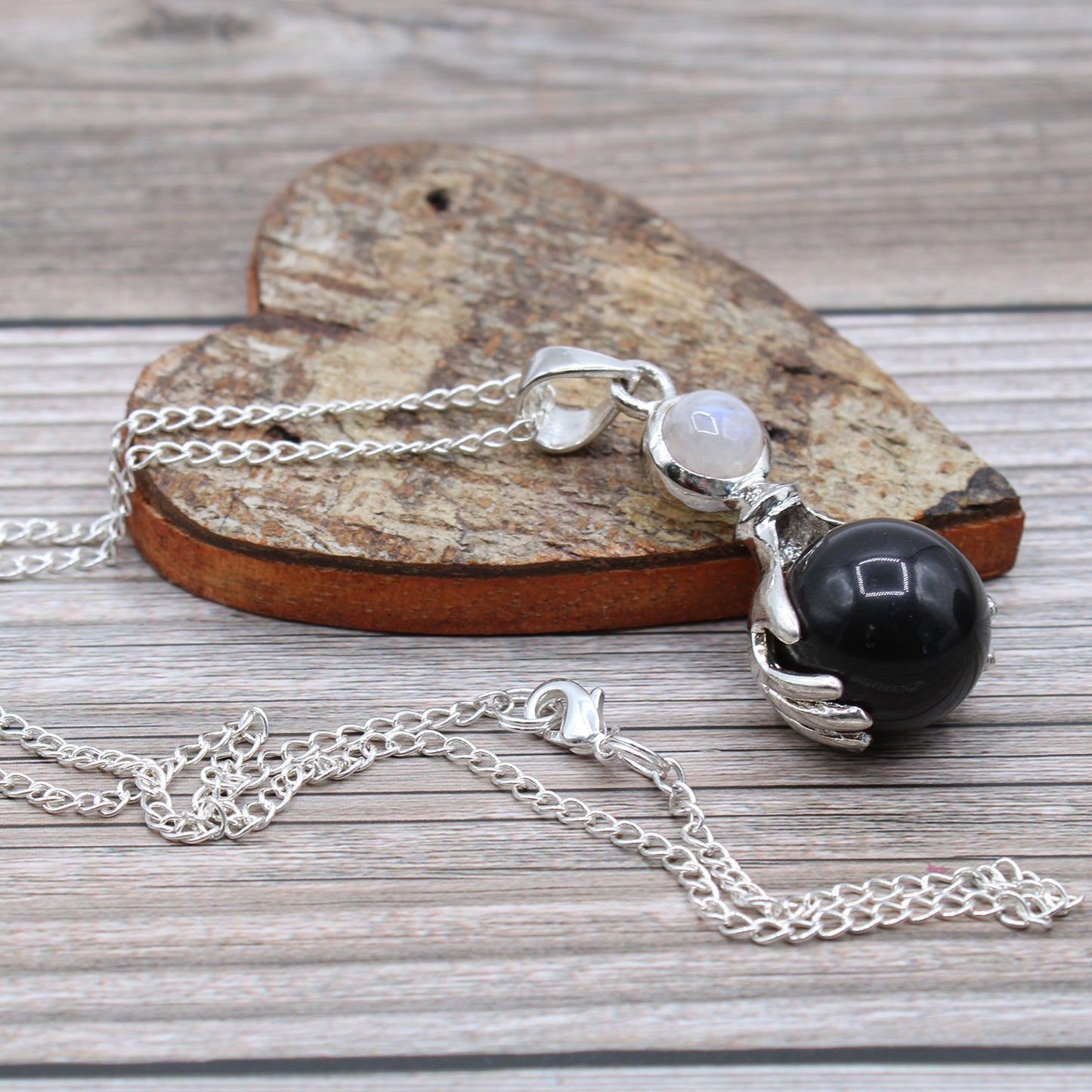 Crystal Healing Hands Pendant - Black Agate
