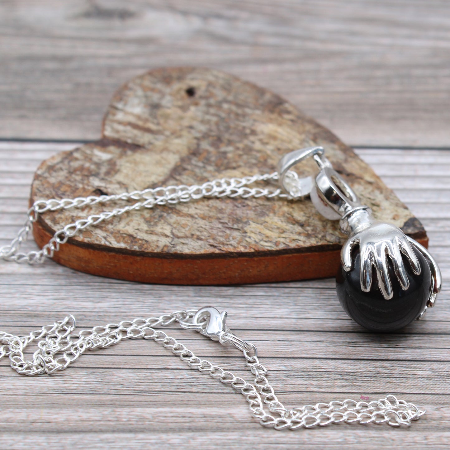 Crystal Healing Hands Pendant - Black Agate