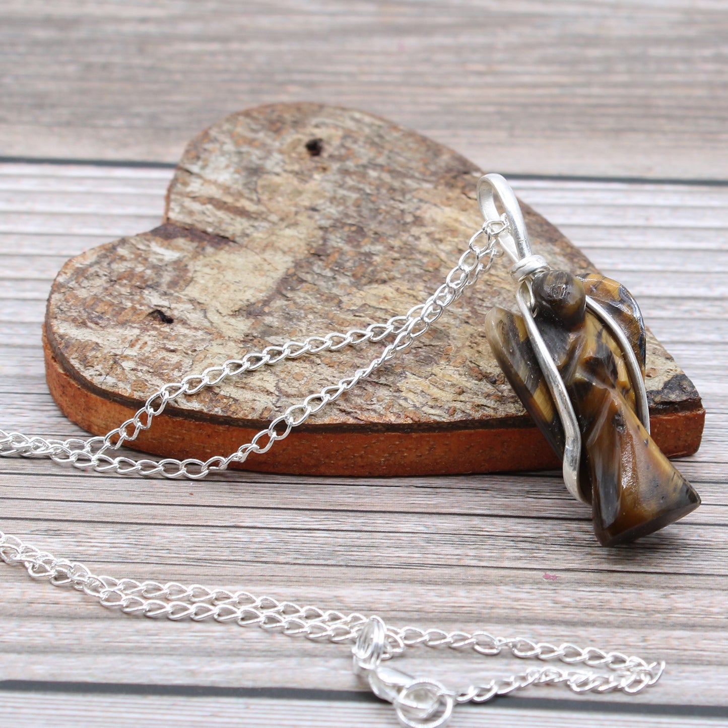 Crystal Guardian Angel Pendant - Tiger Eye