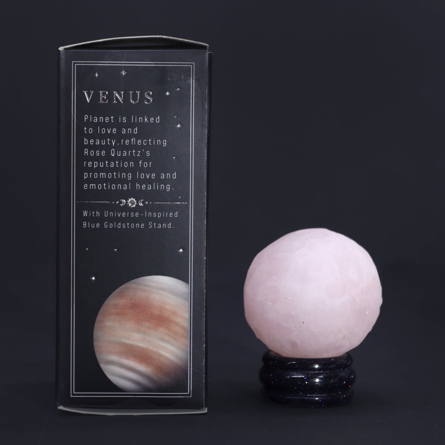 Rose Quartz Planet on a Solar Goldstone Stand (VENUS)