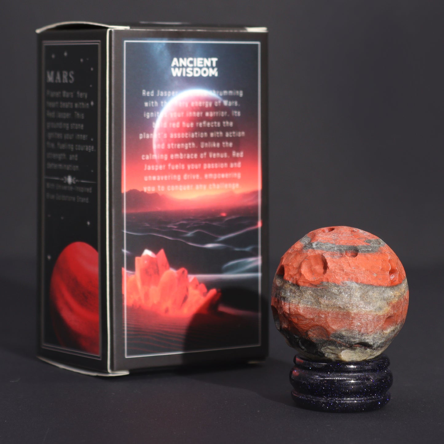 Red Jasper Planet on a Solar Goldstone Stand (MARS)