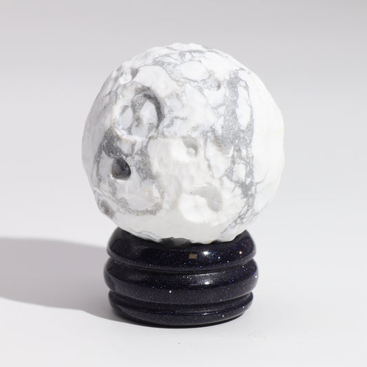 White Howlite Planet on a Solar Goldstone Stand (MOON)