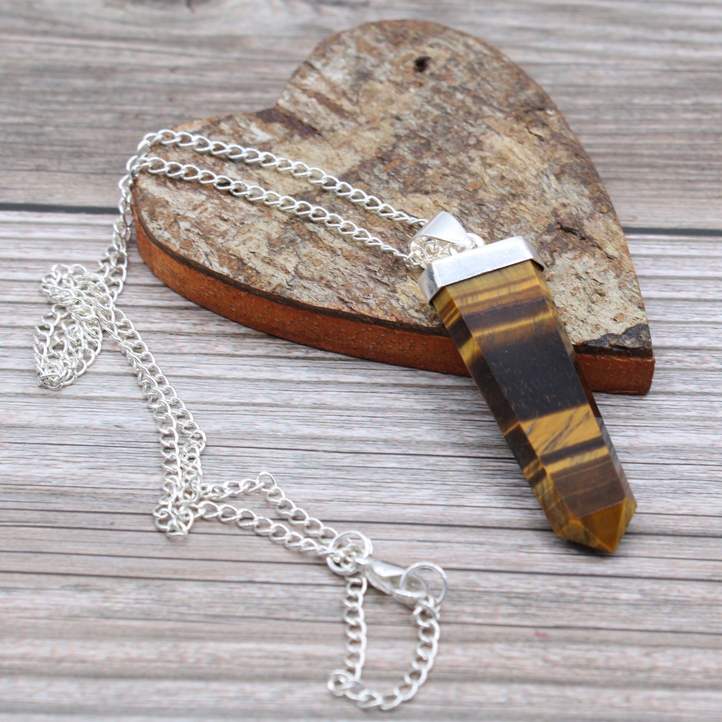 Crystal Flat Pencil Pendant - Tiger Eye