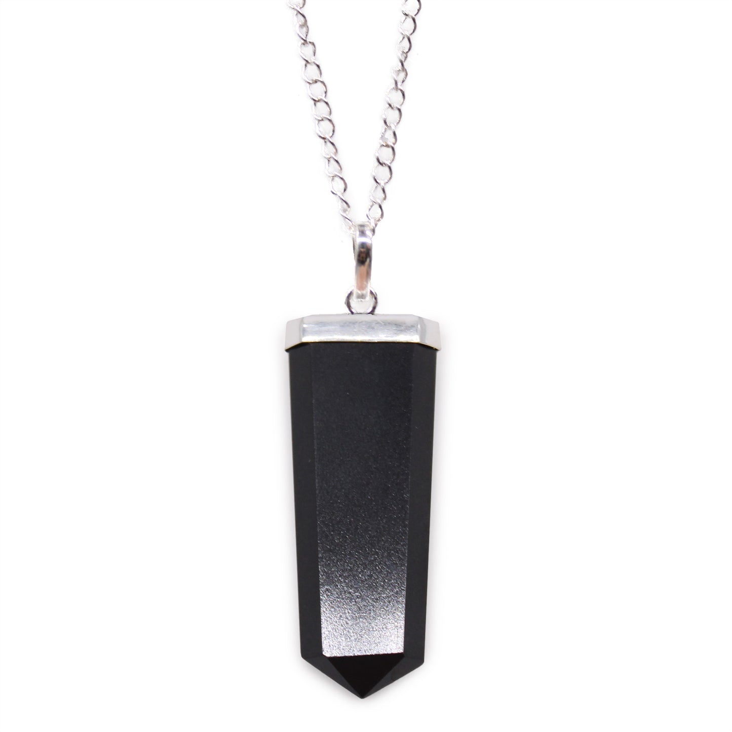 Crystal Flat Pencil Pendant - Black Agate