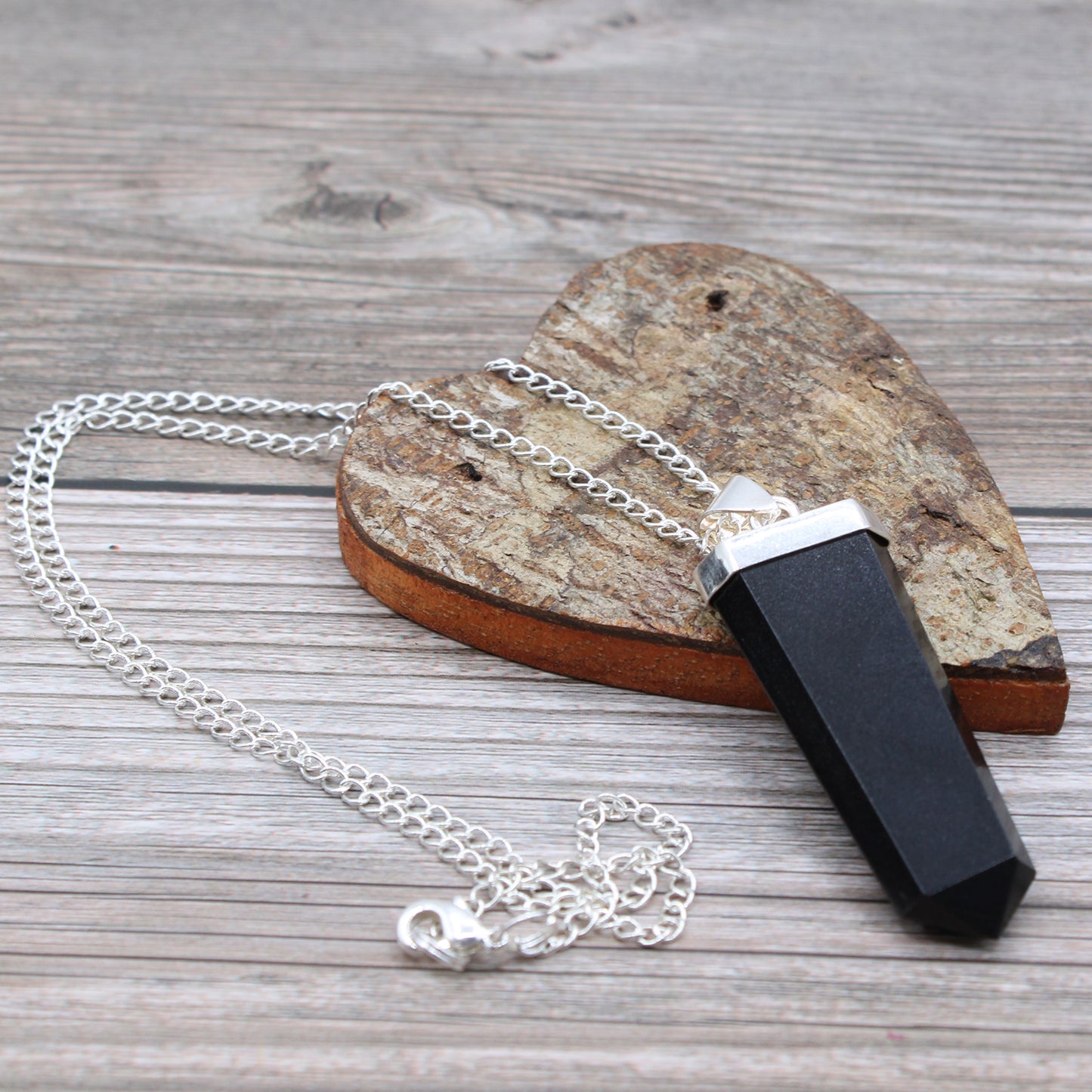 Crystal Flat Pencil Pendant - Black Agate