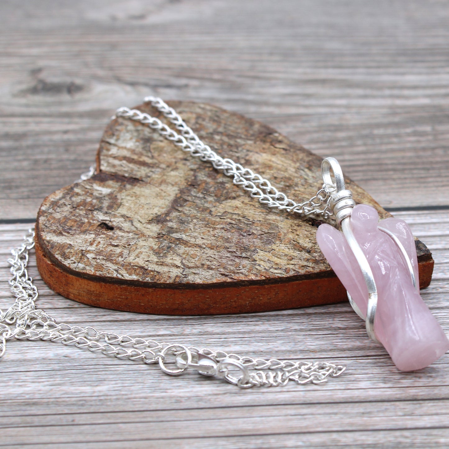 Crystal Guardian Angel Pendant - Rose Quartz