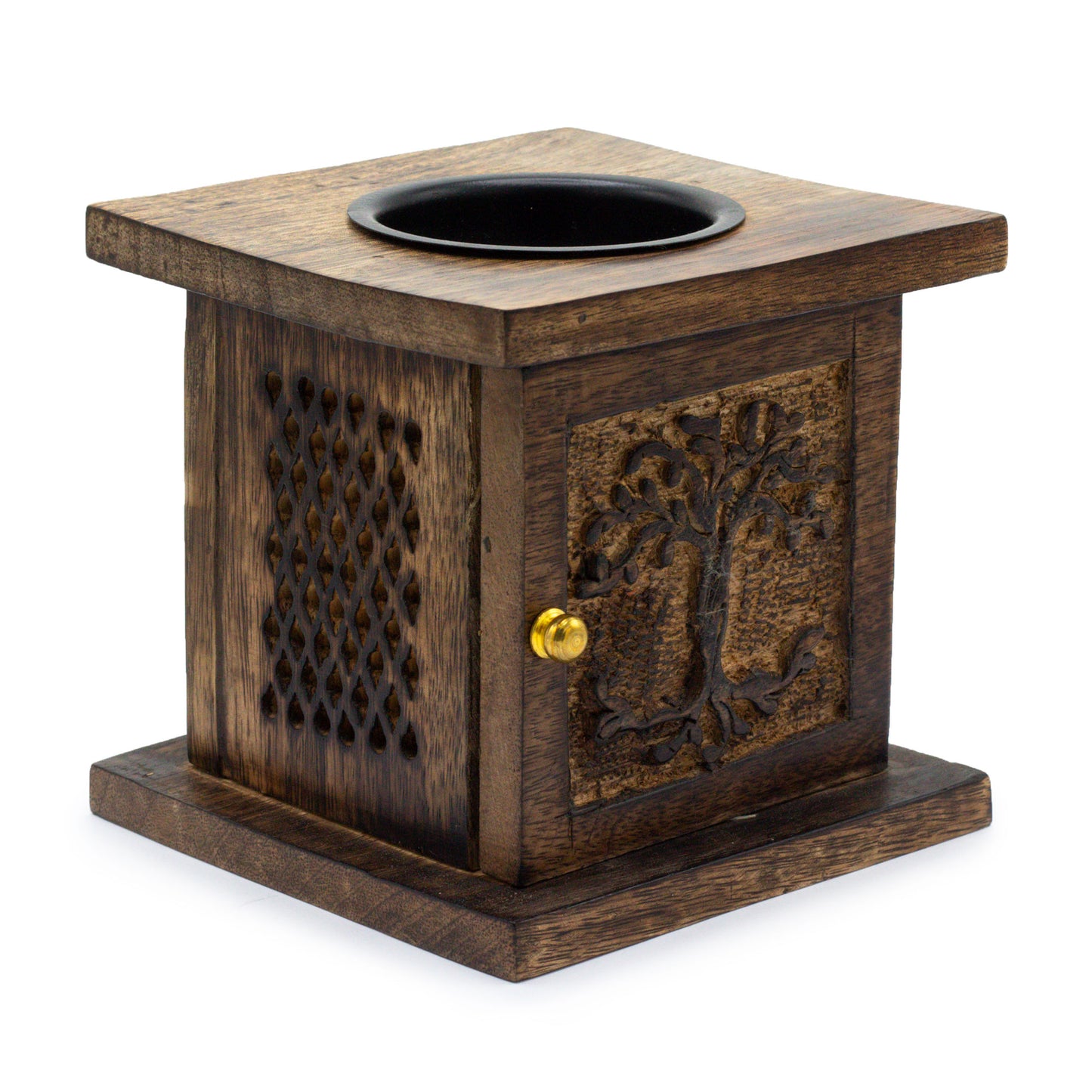 Large Mango Wood Box Oil Burner - Tree of life Design