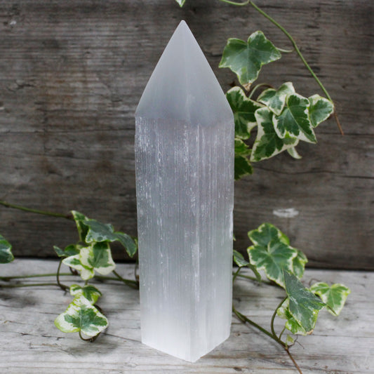 Selenite Pencil Point Tower - 20 cm | Natural Healing Crystal from Morocco