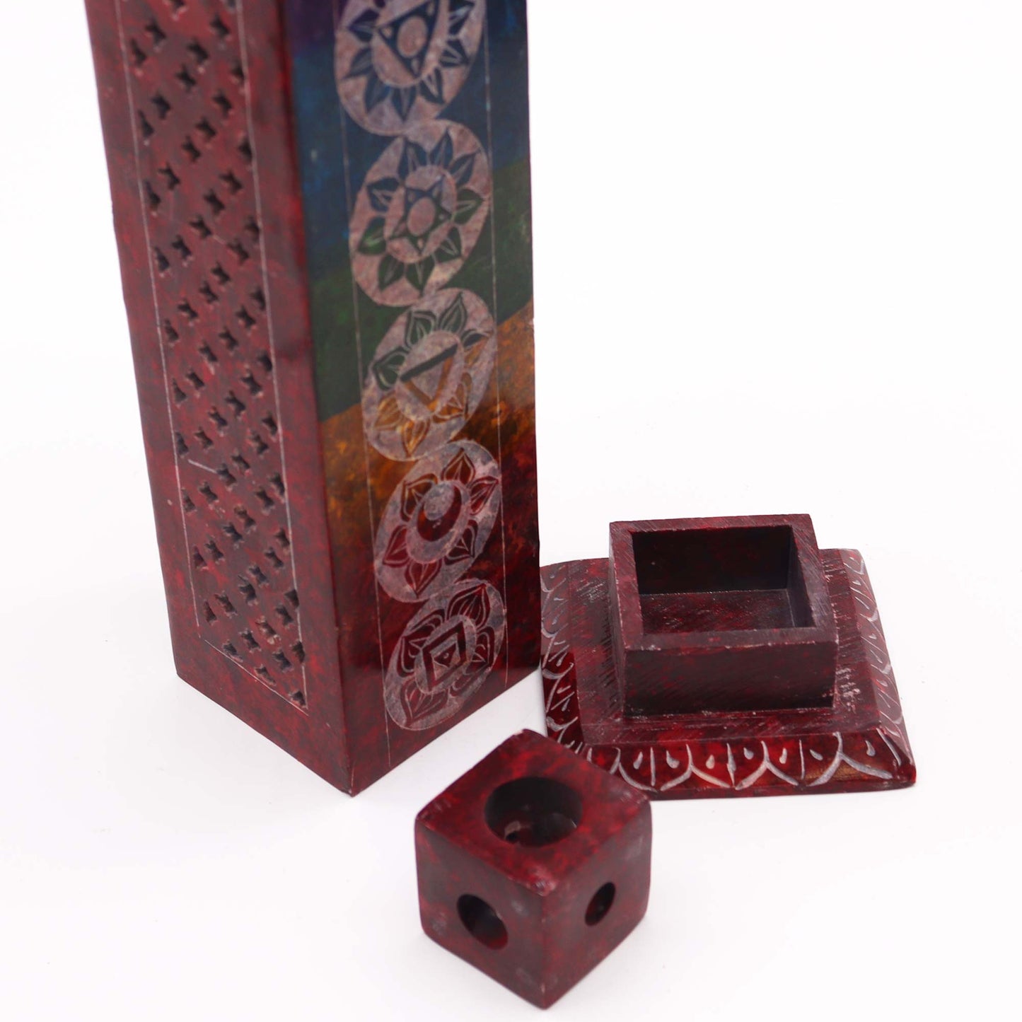 Soapstone Square Tower Incense Holder - 7 Charkras