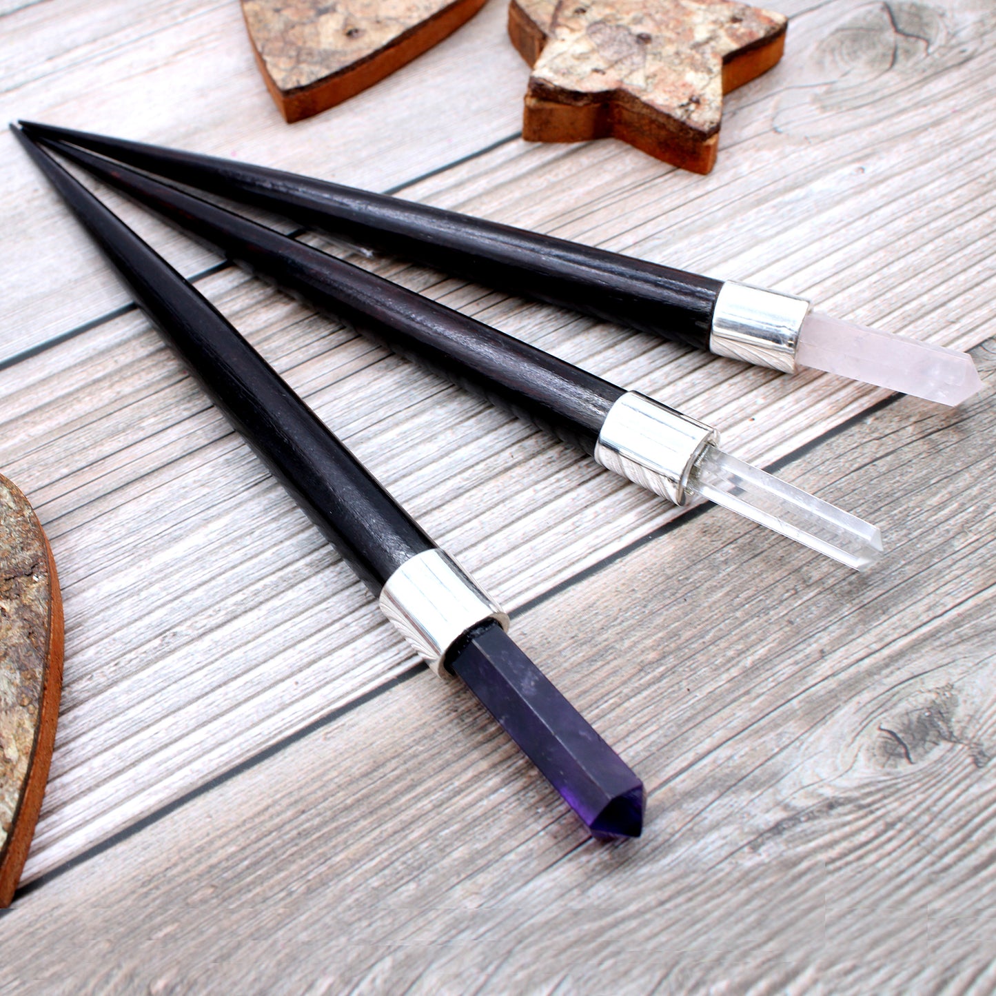 3x Simple Pointed Healing Wand - Rose, Rock, Amethyst